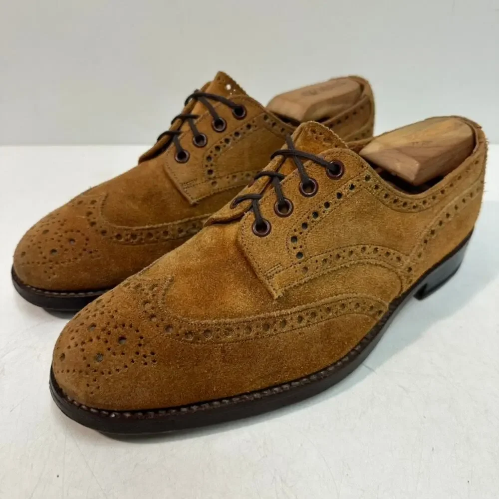 RESOLED Tricker's Bourton Snuff Suede Wingtip Bench Made in England US 9.5 E